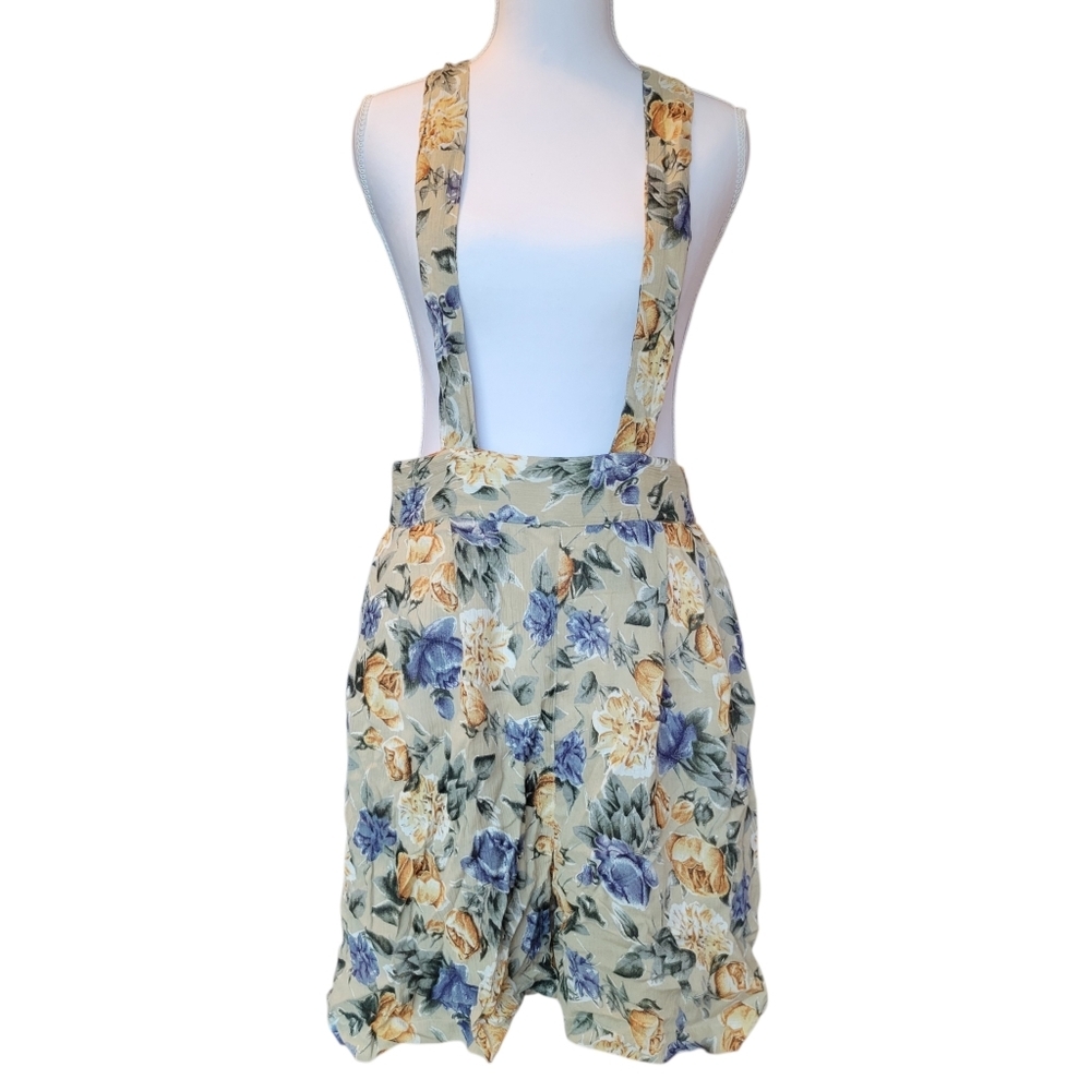 Vintage Deadstock Equation Tan Floral Print Overall Shorts